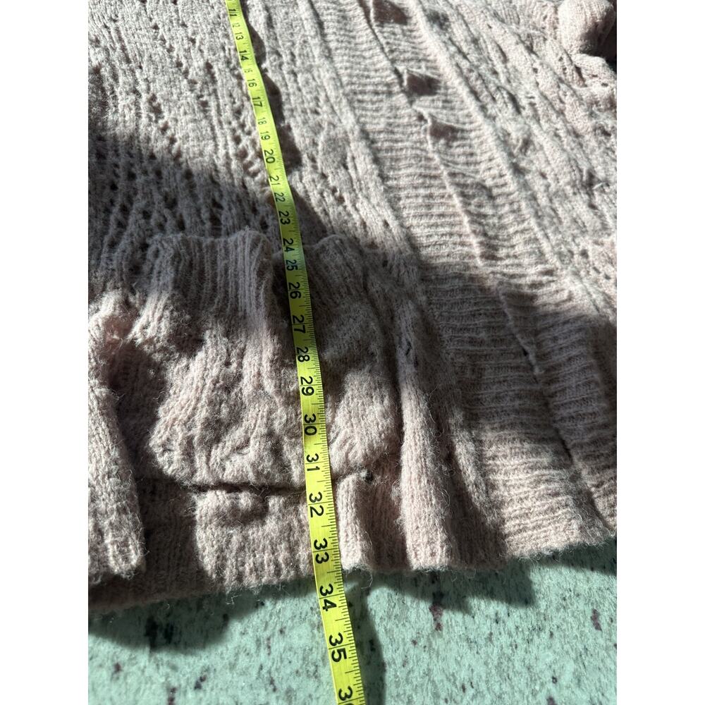 Free People Alpaca Blend Lemon Drop Hooded Pointelle-Knit Dusty Rose Cardigan XS - Picture 7 of 10
